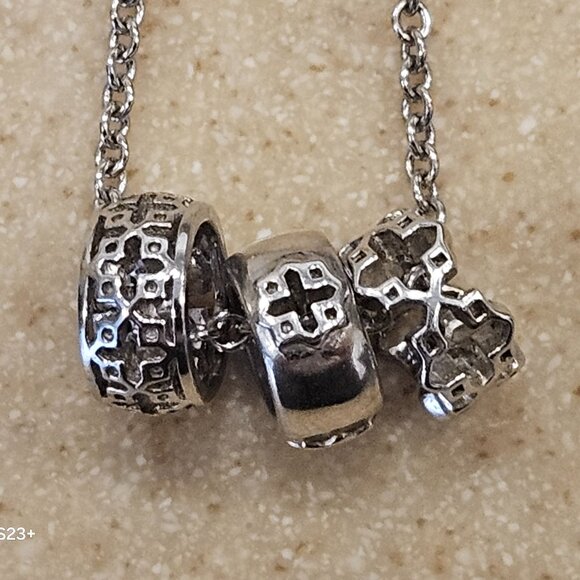 BIRKS MAYORS 925 SILVER 3 RING MUSE CLOVER QUATREFOIL PIERCED NECKLACE CHAIN - Picture 1 of 13